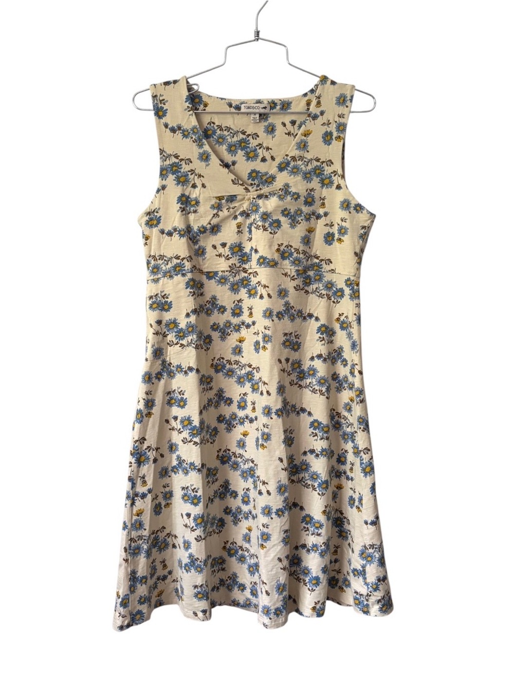 Toad&Co Organic Cotton Cream Mini Dress with Blue Floral Print Dress Size M